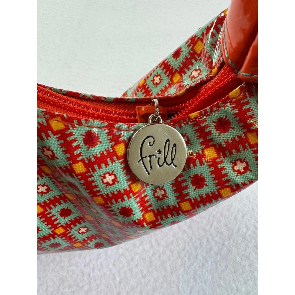 Y2K Retro Vera Bradley Women Small Frill Hobo‎ Bag Red Bow Geometric Laminated